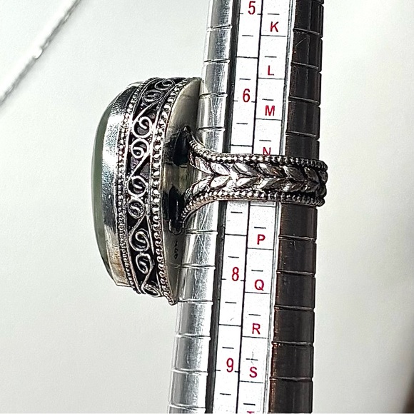 Green Prehnite Natural Gemstone Sterling Silver Statement Ring - Picture 2 of 6